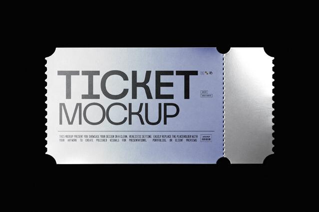 Glossy Silver Ticket Mockup with Stub