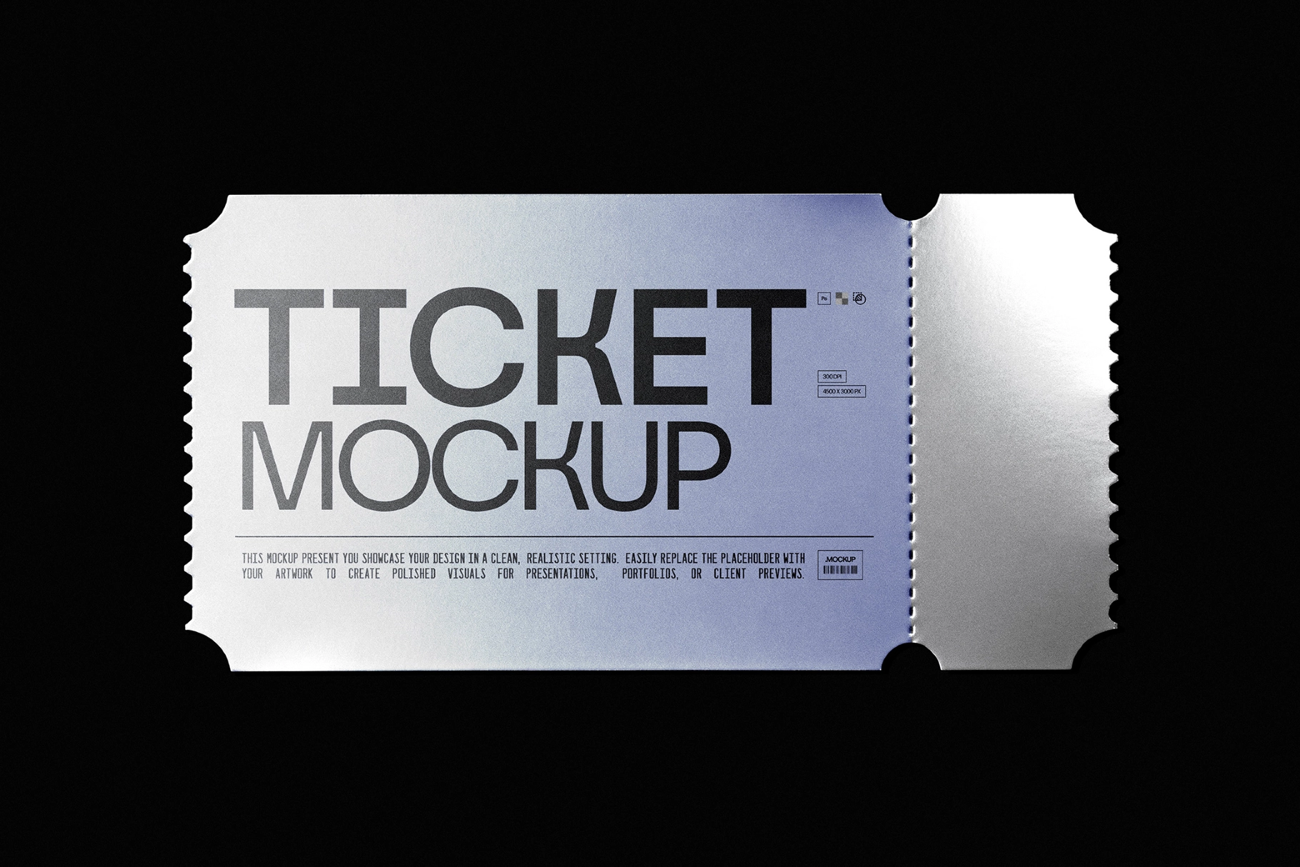 Glossy Silver Ticket Mockup with Stub