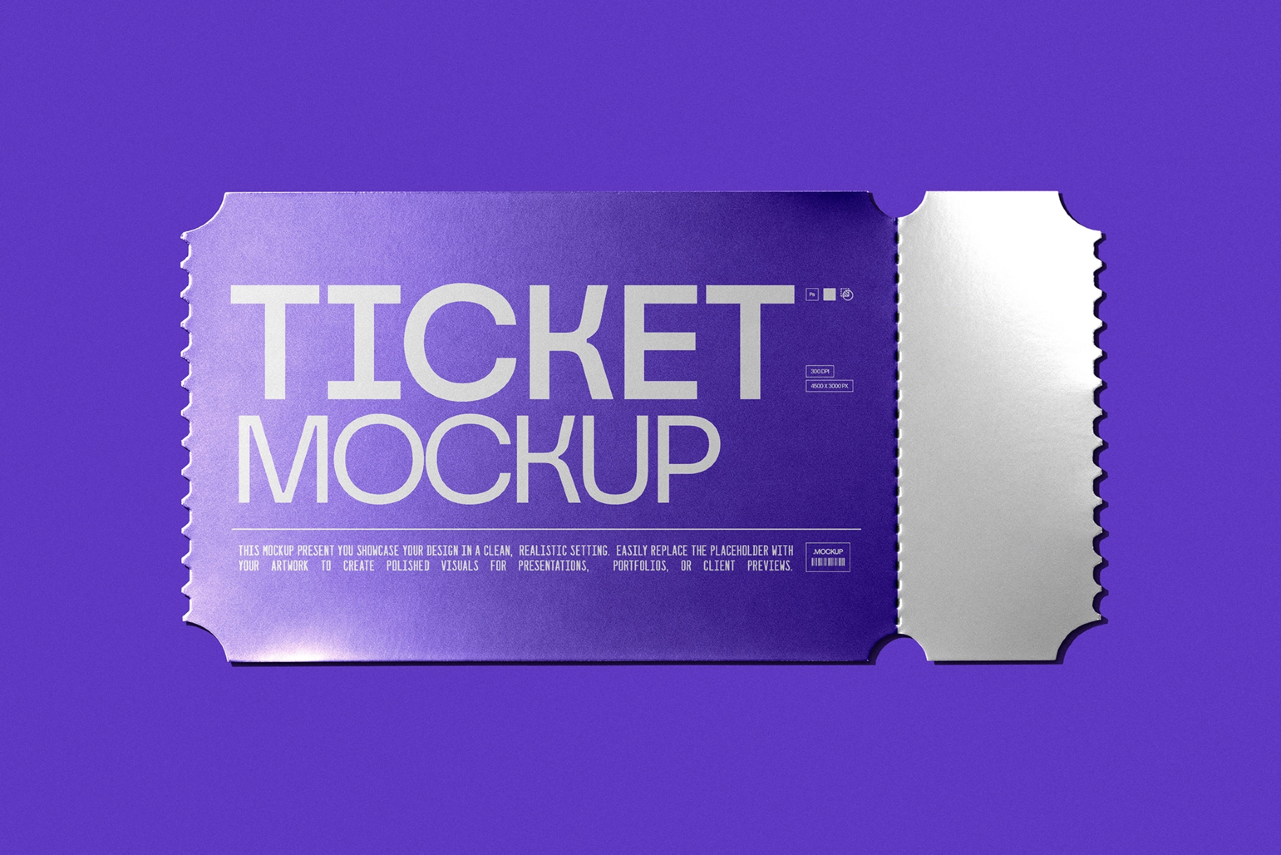 Glossy Silver Ticket Mockup with Stub