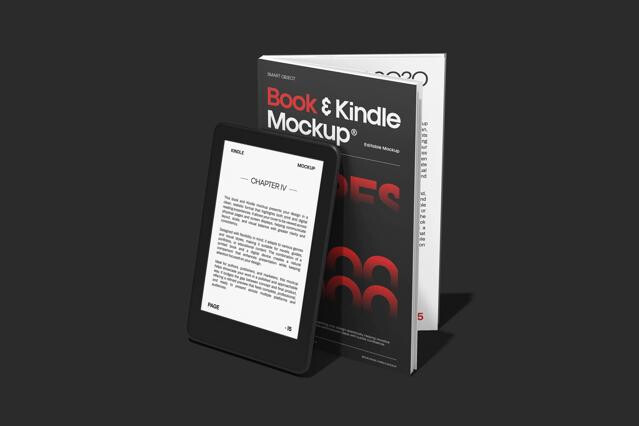 Hardcover Book with Kindle Mockup