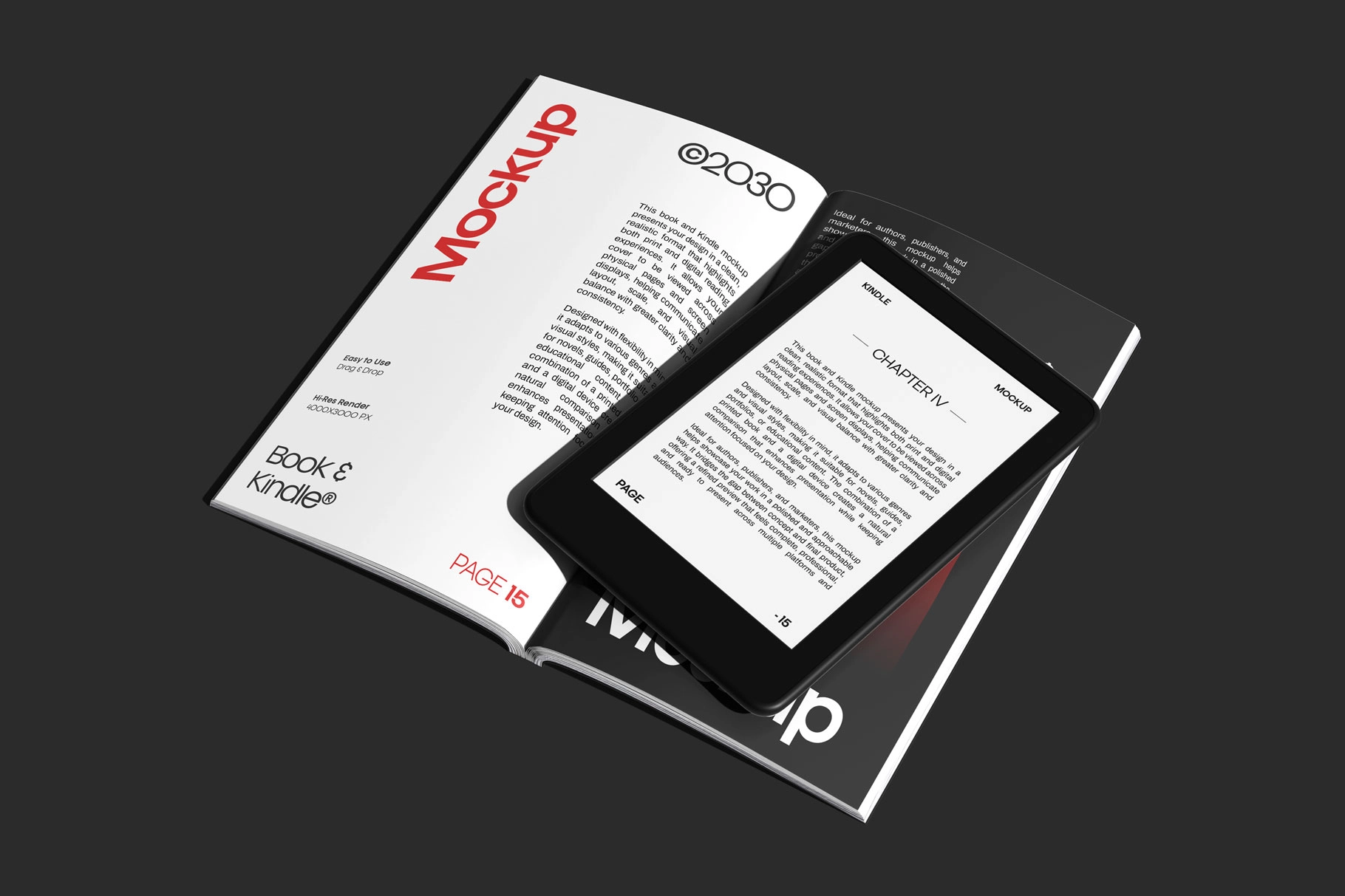 Hardcover Book with Kindle Mockup