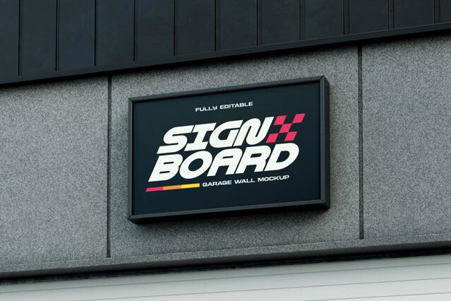 Automotive Garage Signboard Mockup