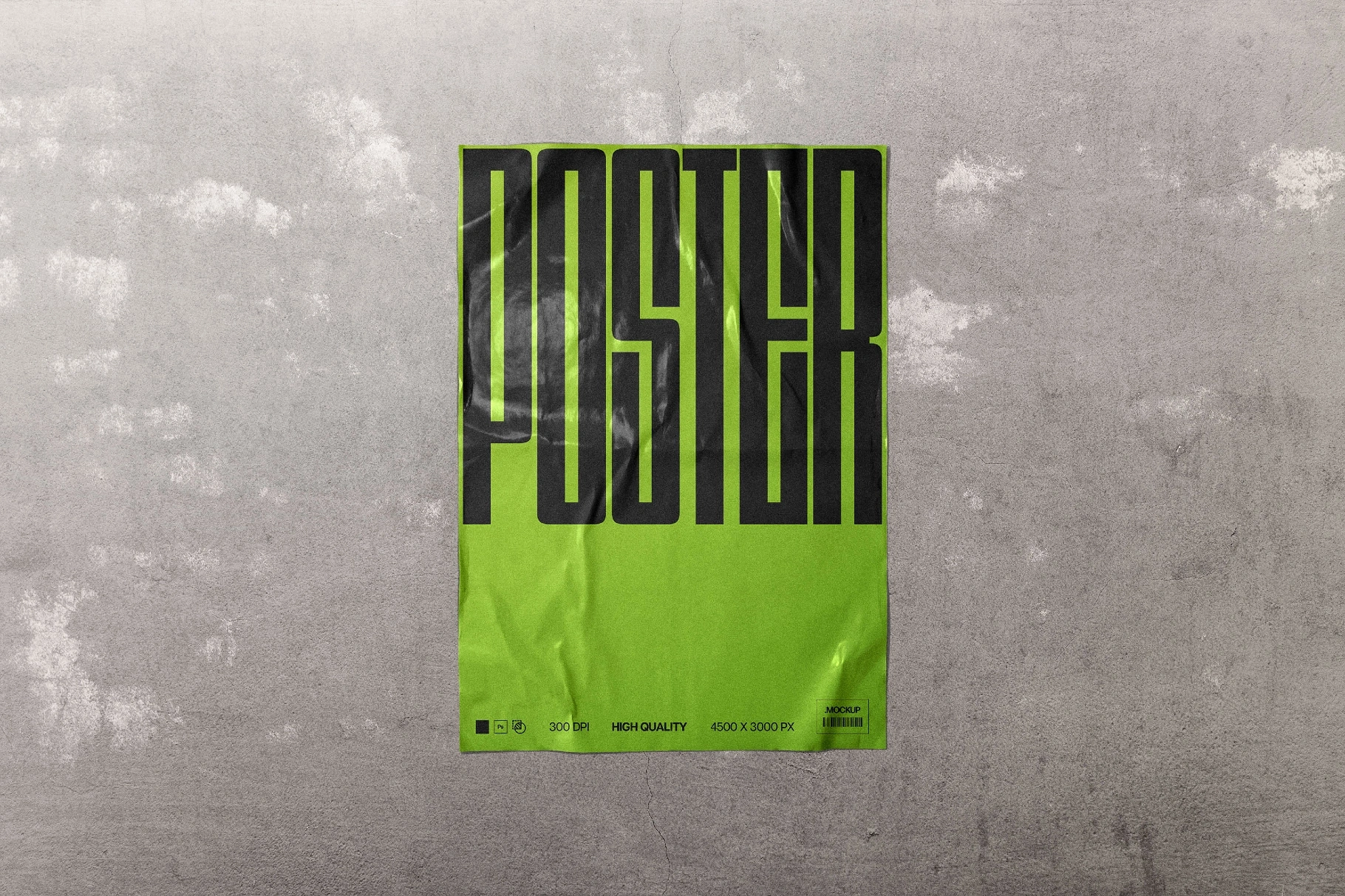 Glossy Wrinkled Poster Mockup on Concrete Wall