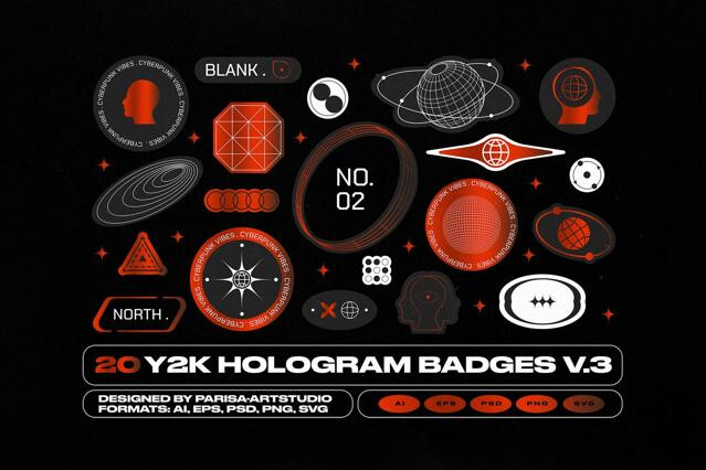 20 Y2K Hologram Sticker Set