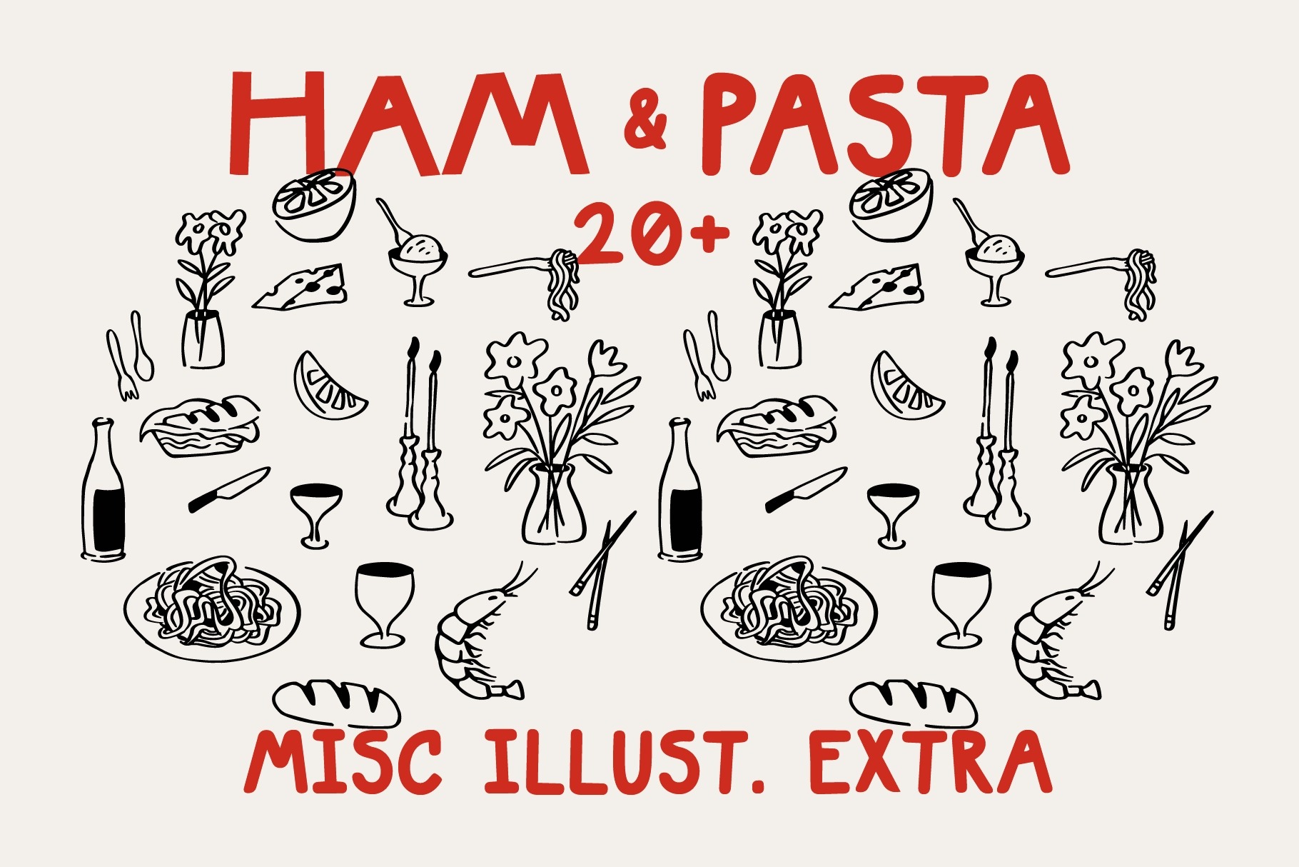 SFC Ham & Pasta - Hand Drawn Food Font