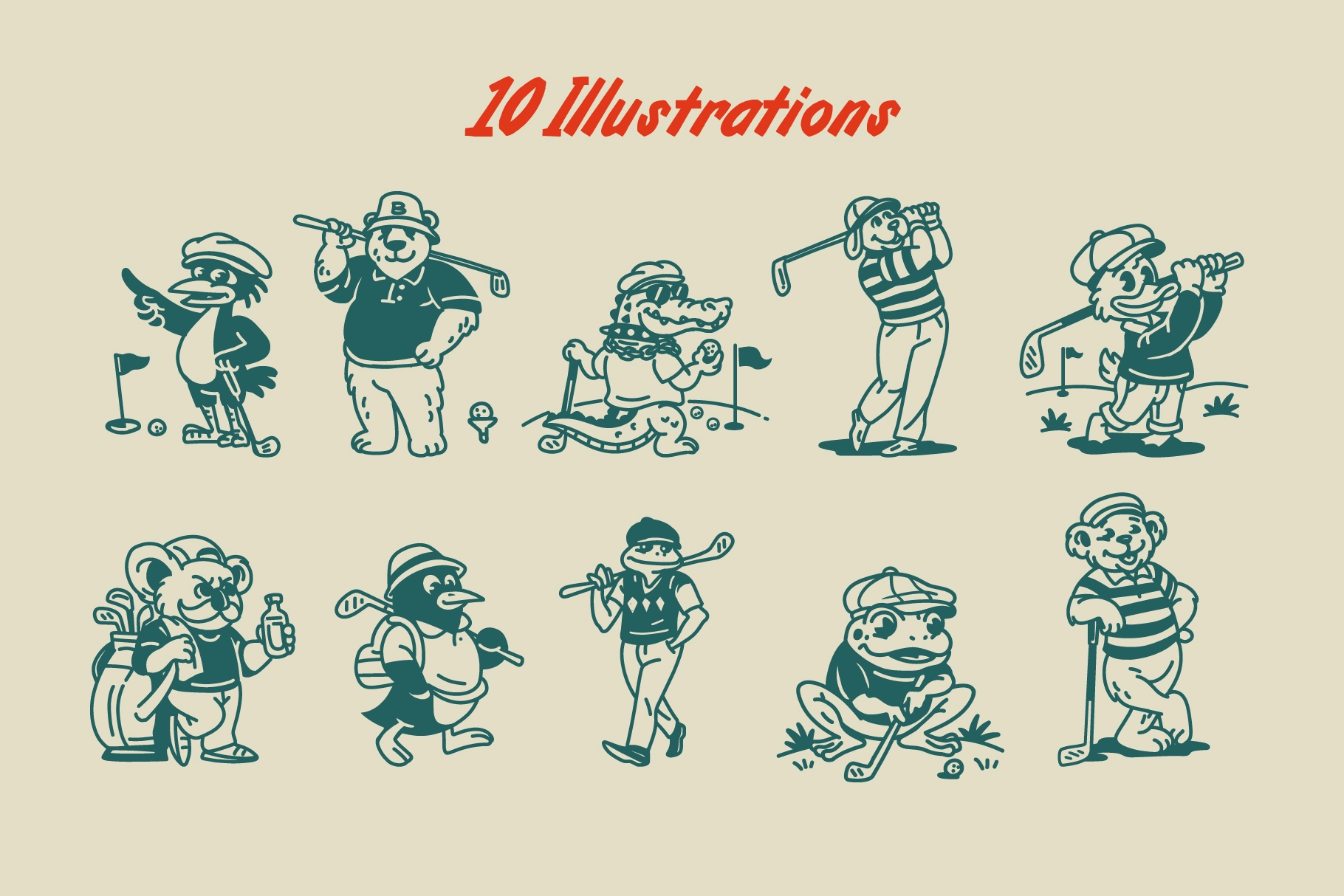 Retro Golf Club Mascot Bundle