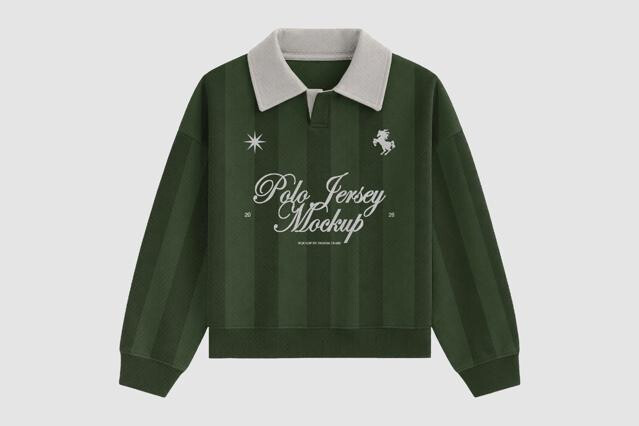 Long Sleeve Polo Jersey Mockup - Front View