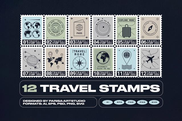 Travel Stamp Illustrations Pack