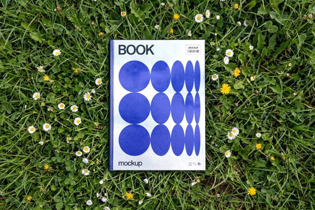 Top View Book Mockup on Grass