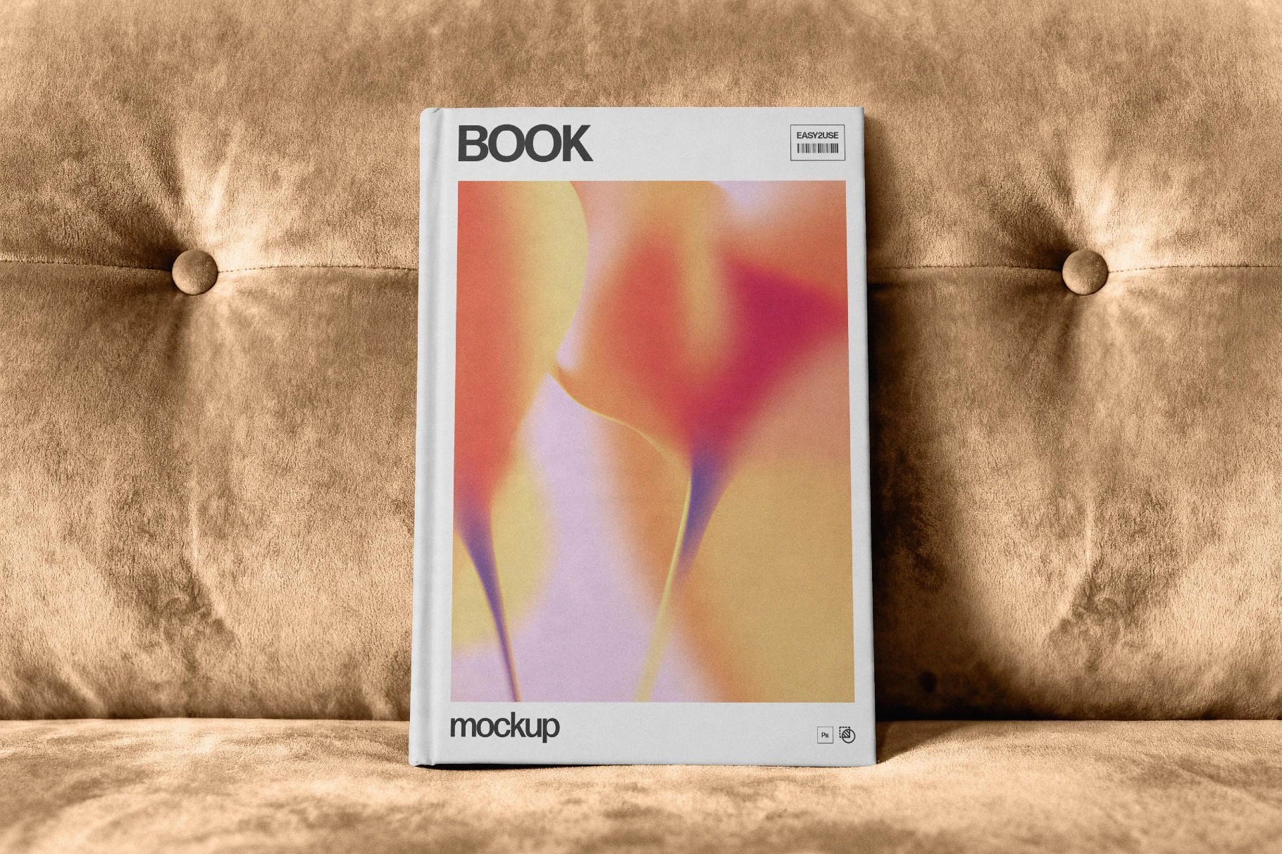 Hardcover Book Mockup with Fabric Backdrop