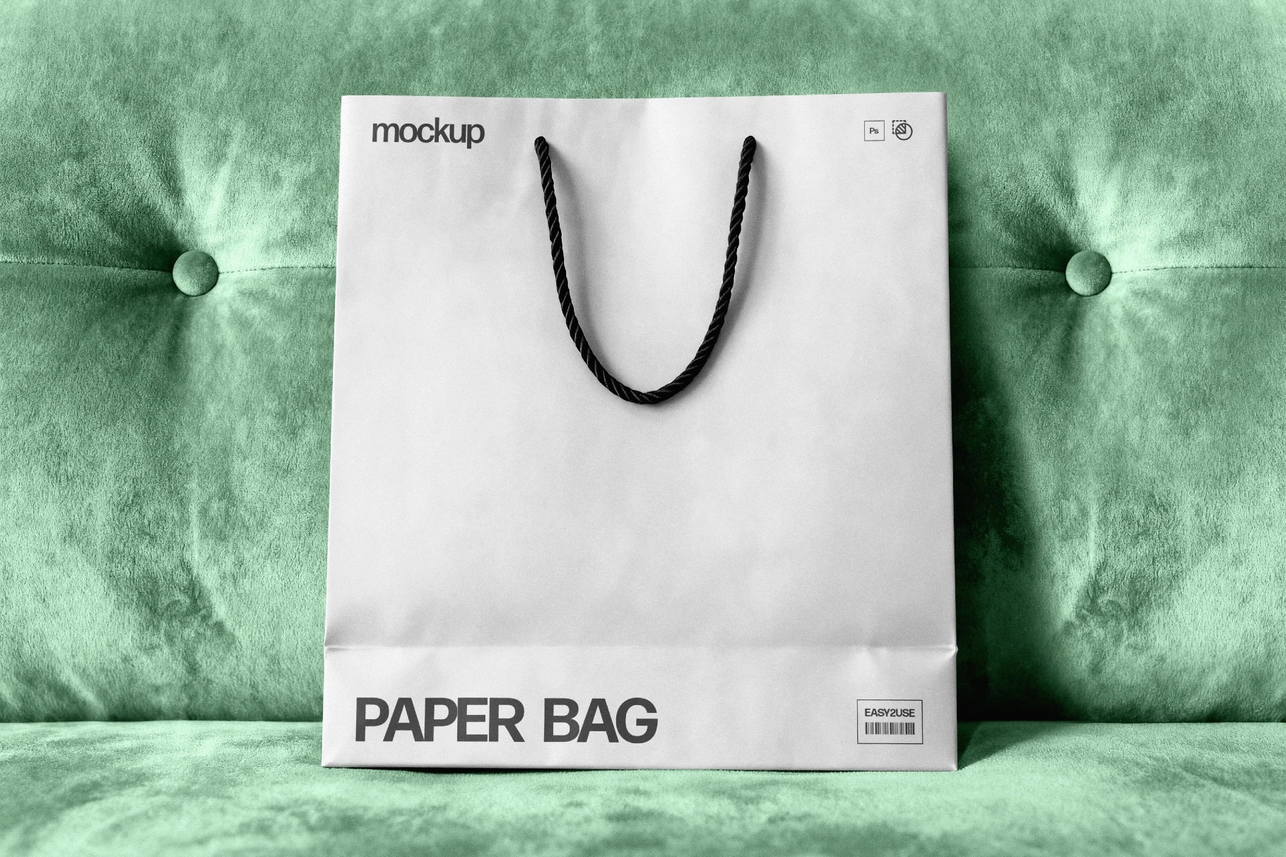 Paper Bag Mockup on Upholstered Seat