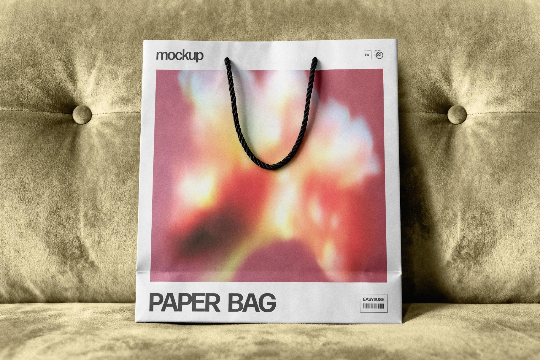 Paper Bag Mockup on Upholstered Seat