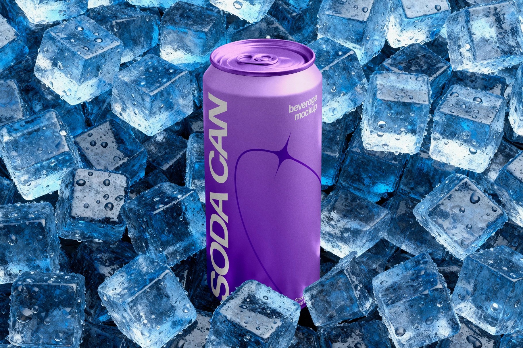 Soda Can Mockup with Ice Cubes
