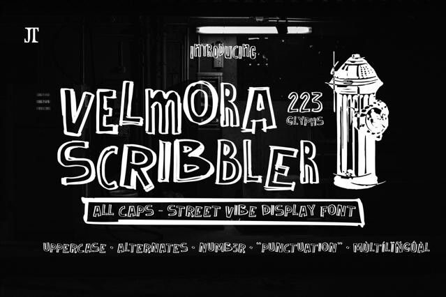 Velmora Scribbler - Hand Drawn Outline Font