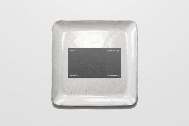 90x50 Business Card on Ceramic Plate Mockup