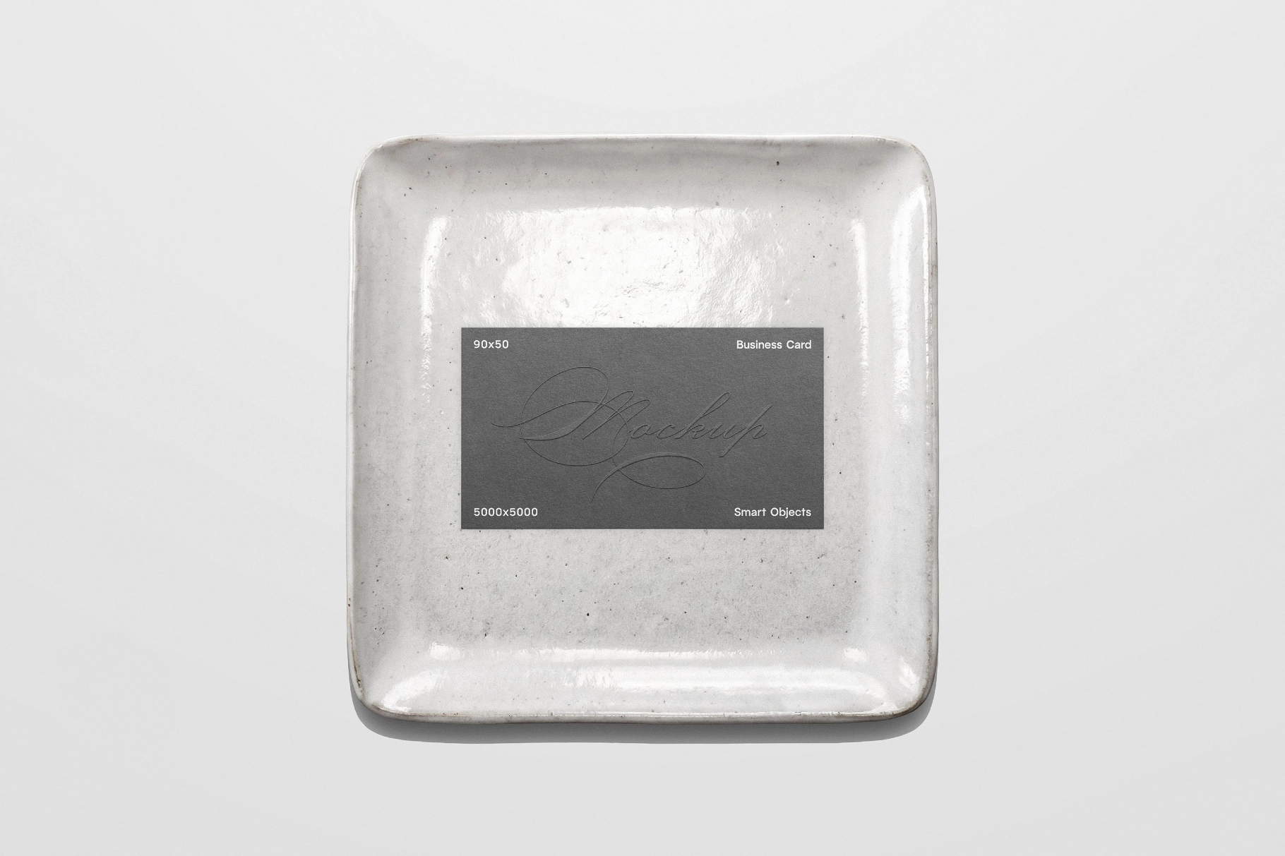 90x50 Business Card on Ceramic Plate Mockup