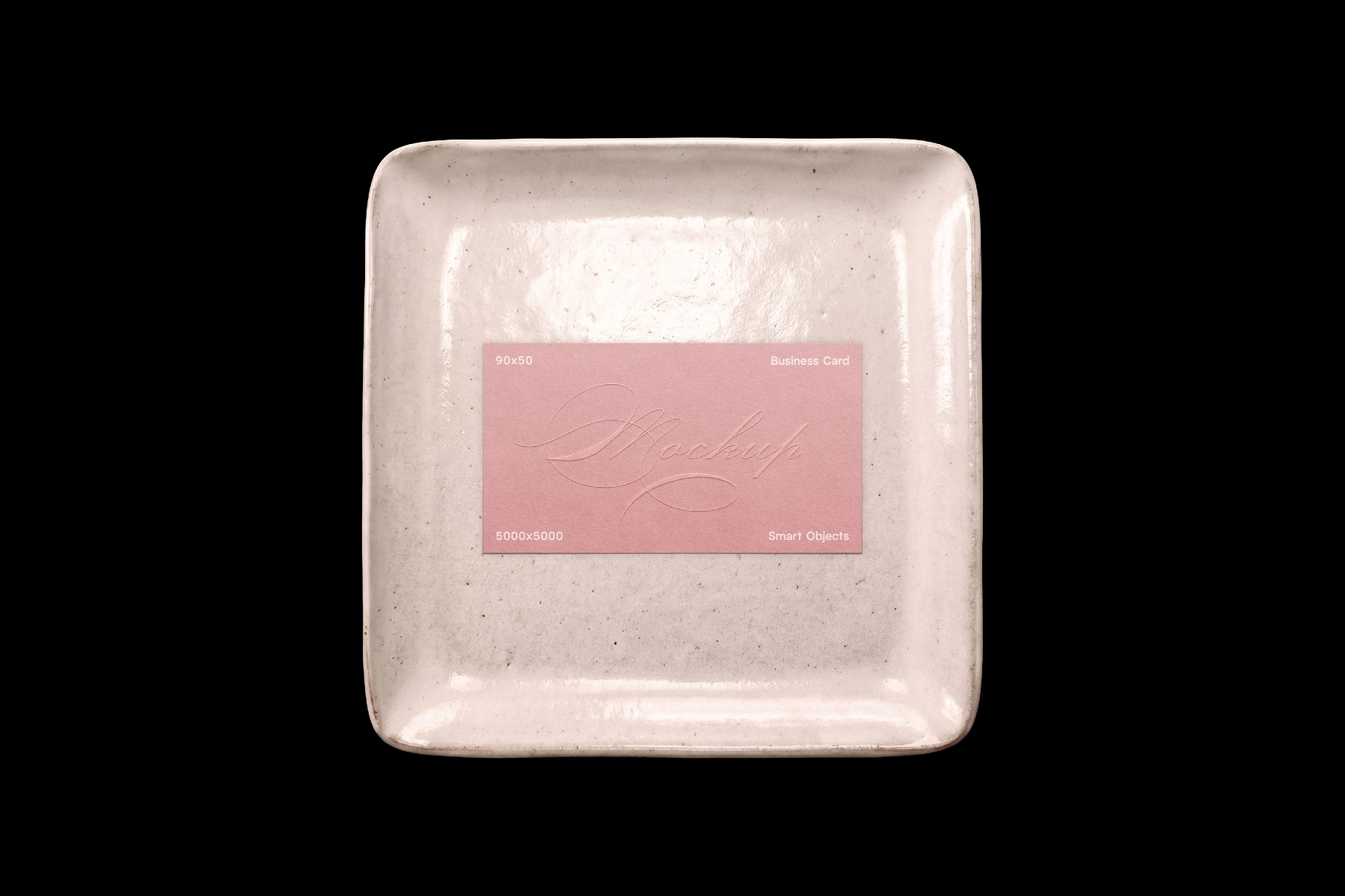 90x50 Business Card on Ceramic Plate Mockup