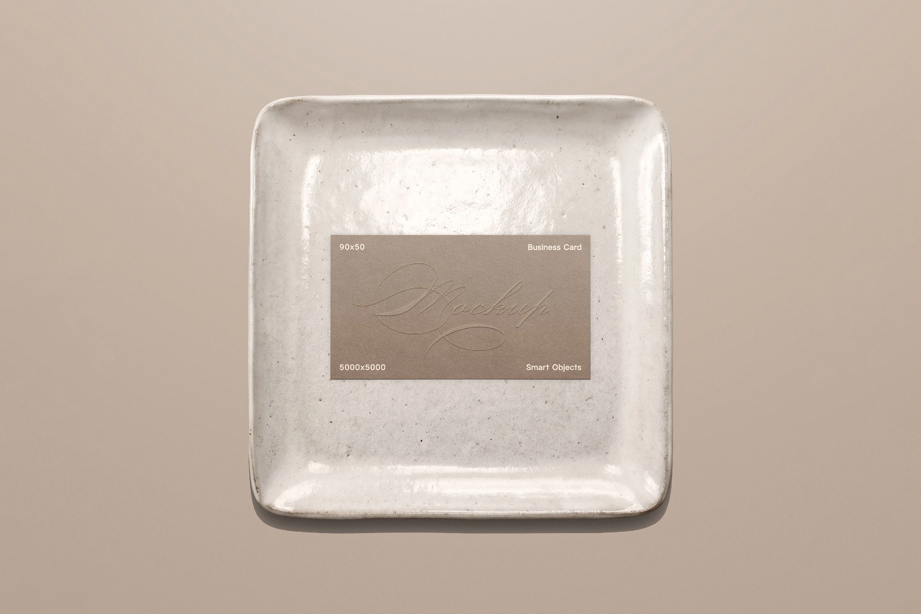 90x50 Business Card on Ceramic Plate Mockup