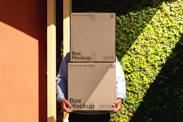 Cardboard Delivery Boxes Mockup in Hands