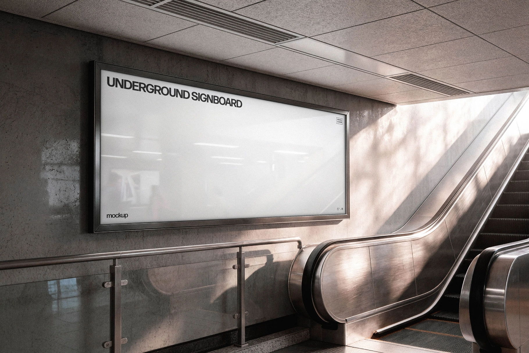 Wide Escalator Signboard Mockup
