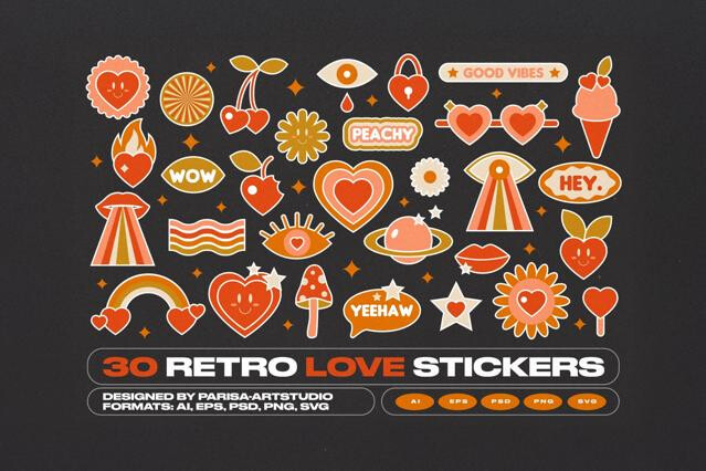 30 Groovy Love Sticker Pack