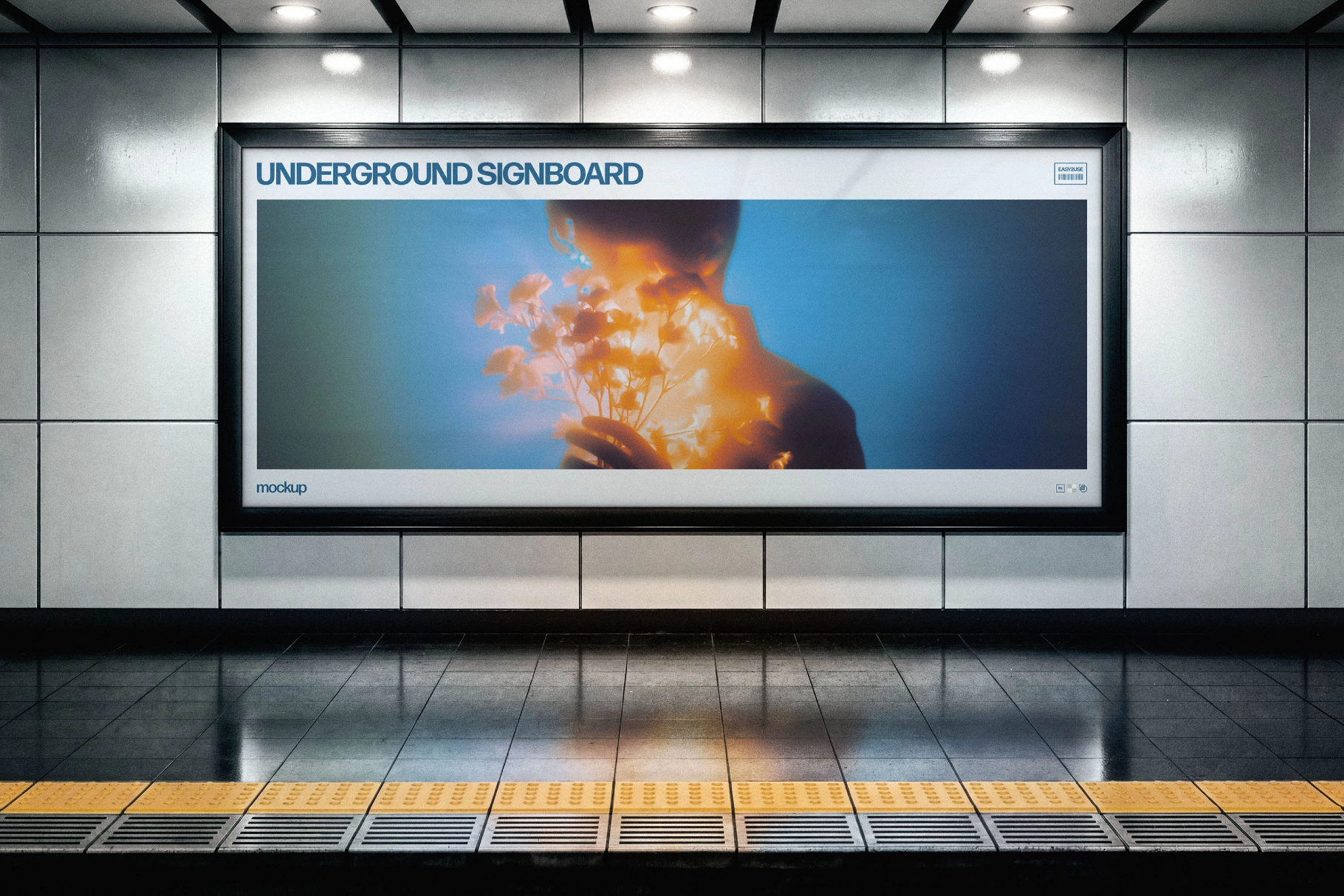 Wide Underground Signboard Mockup