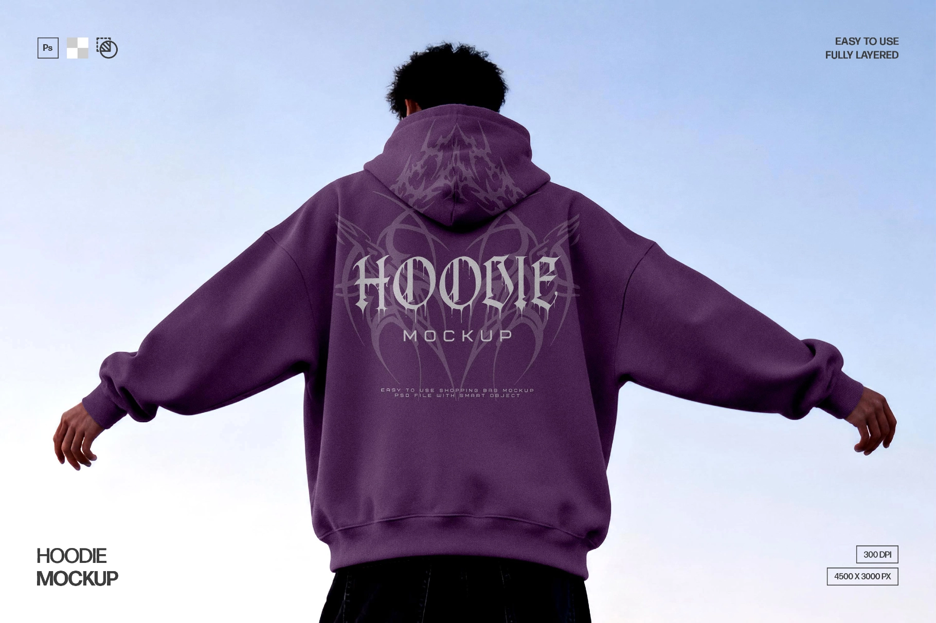 Back Hoodie Mockup with Open Arms