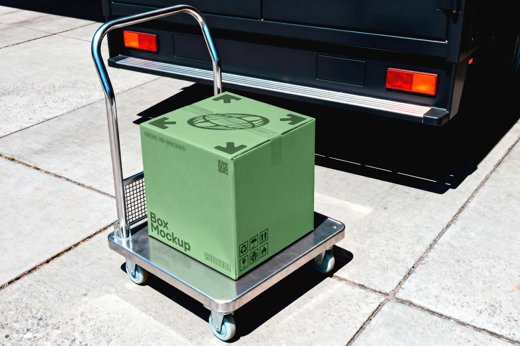 Delivery Van Cardboard Box Mockup