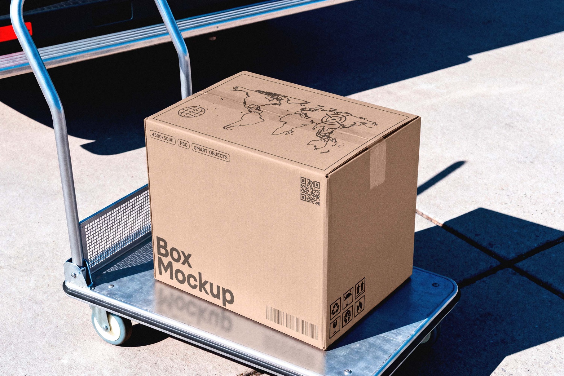 Shipping Box Trolley Mockup