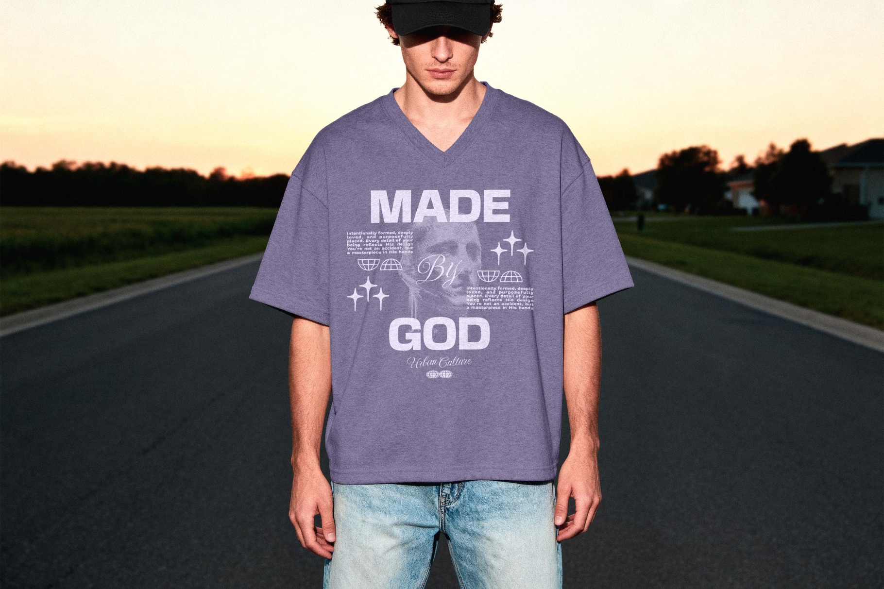 Oversize V-Neck T-shirt Mockup