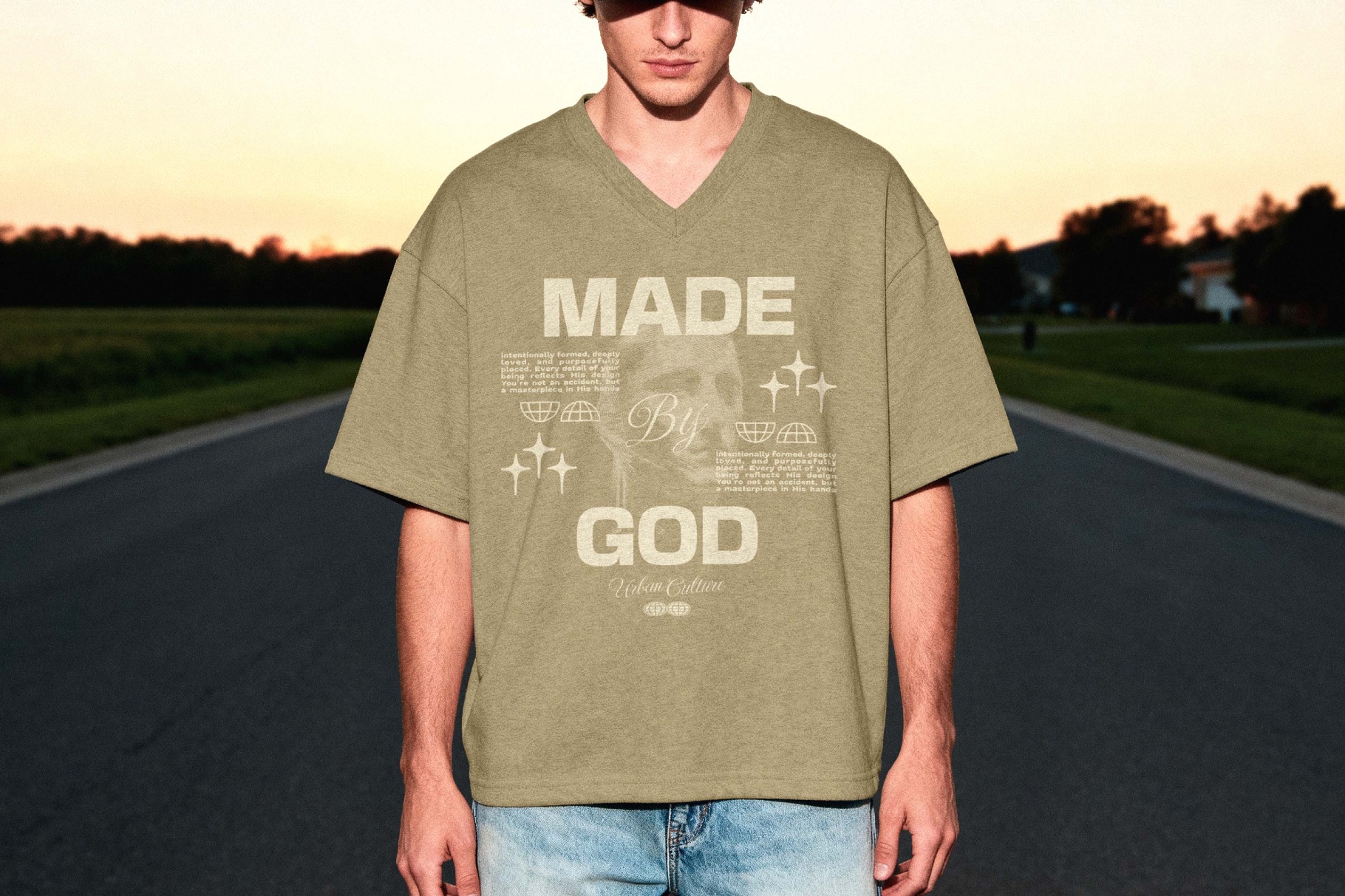 Oversize V-Neck T-shirt Mockup