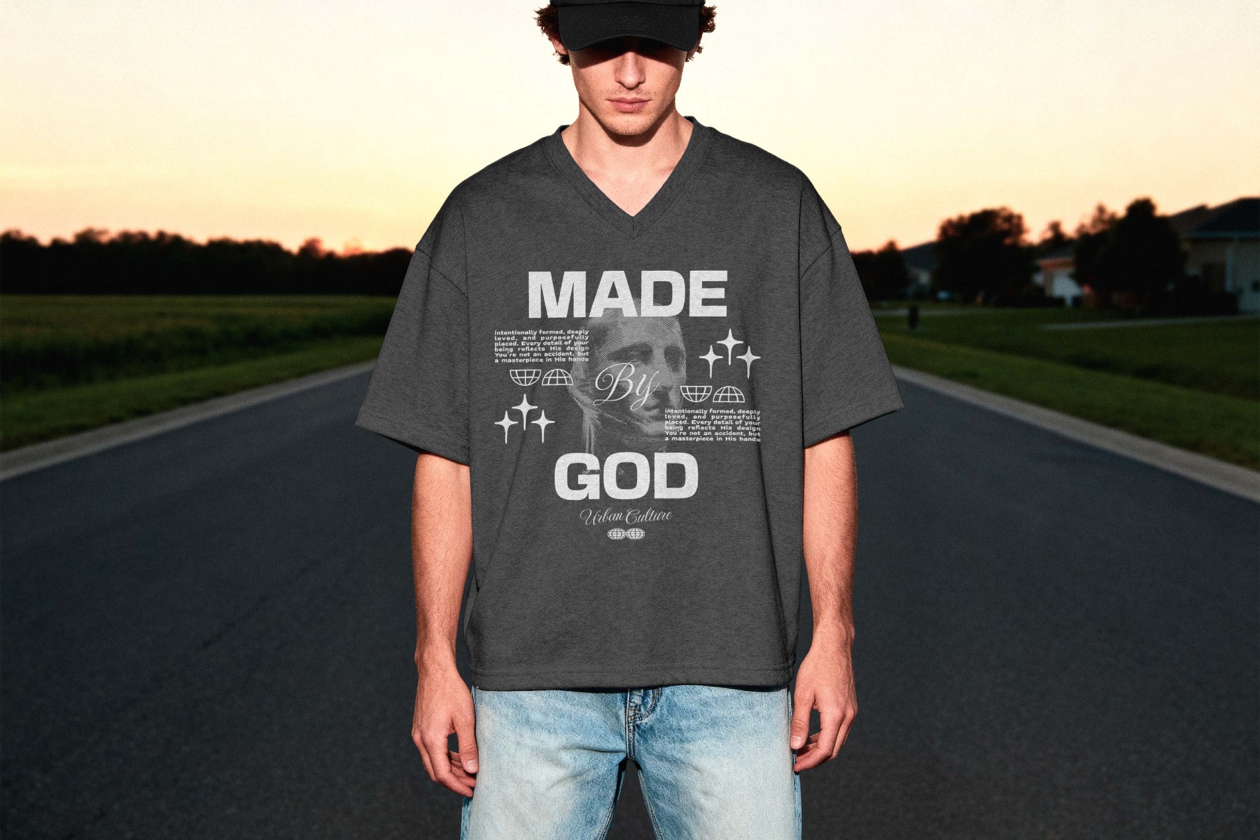 Oversize V-Neck T-shirt Mockup