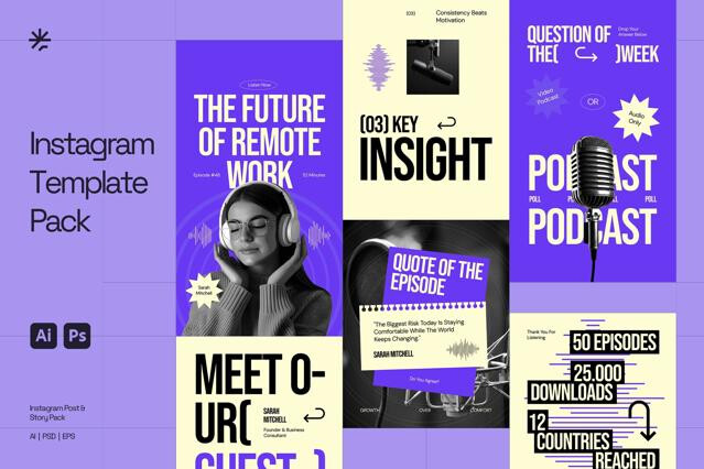 Creative Podcast Instagram Pack - Adobe Template