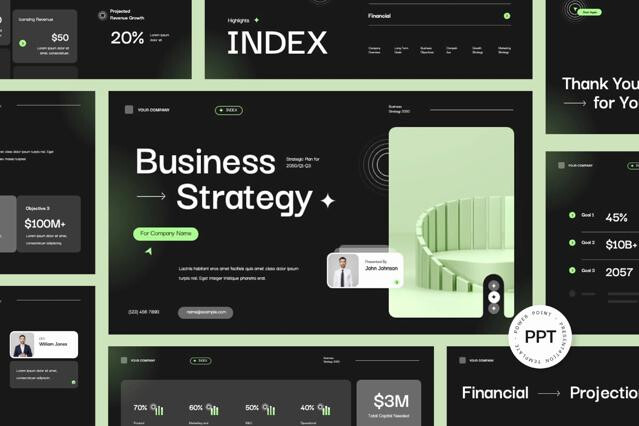 Black&Green Business Strategy Powerpoint Template