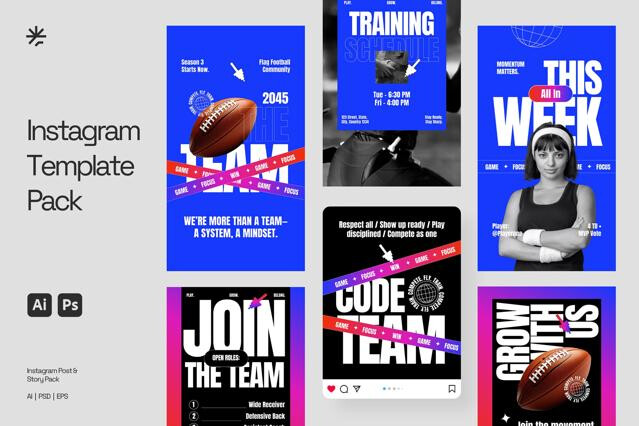 Football Sport Instagram Pack - Adobe Template