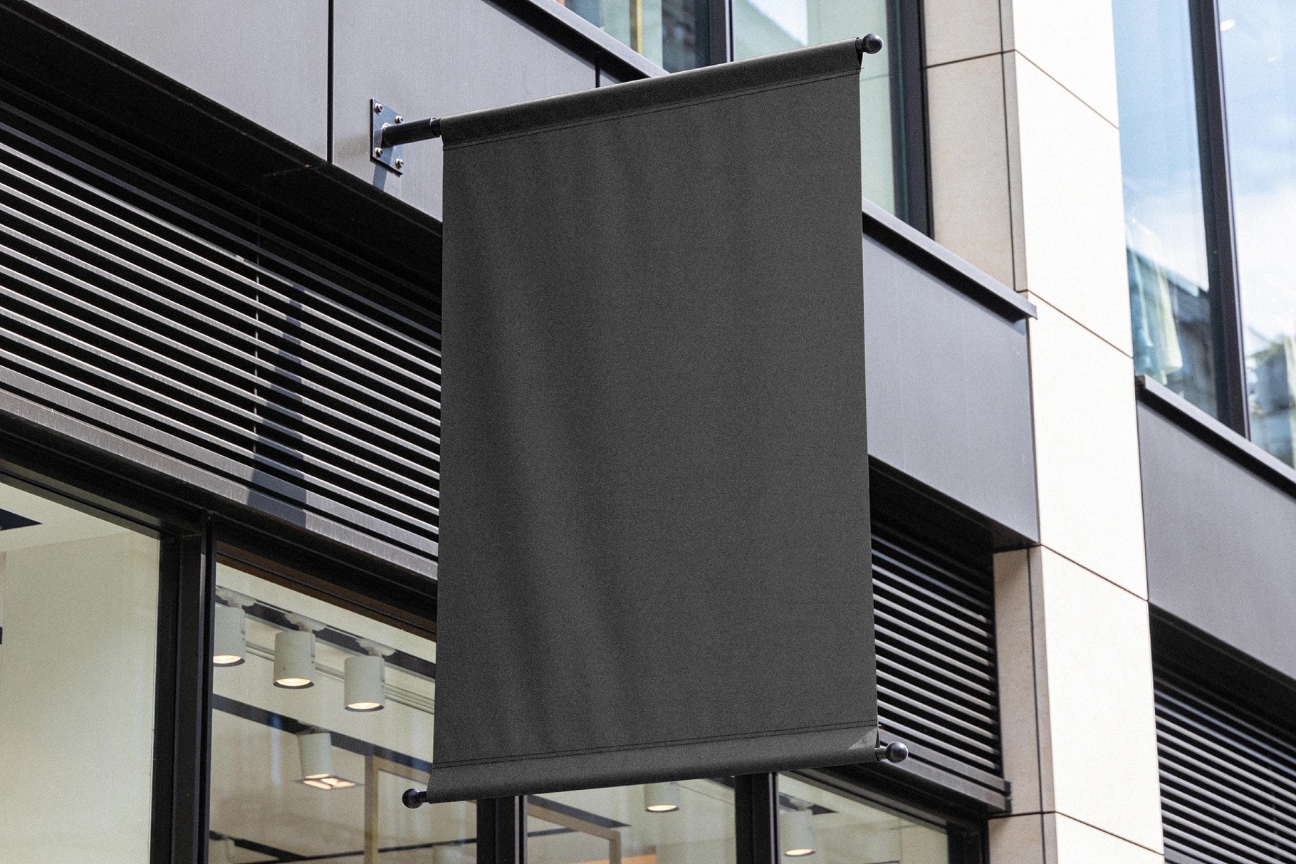 Vertical Banner Mockup on Building Facade