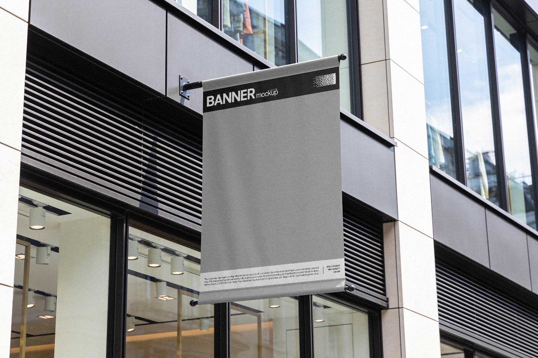 Vertical Banner Mockup on Building Facade