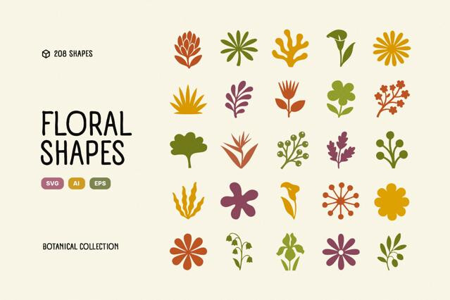 Flora Elements: 208 Botanical Shapes