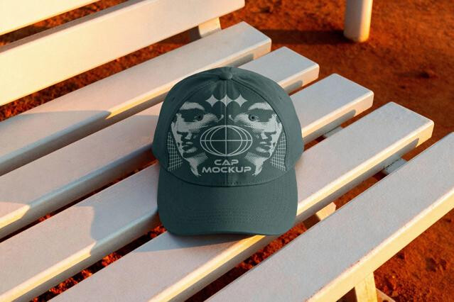 Baseball Cap Mockup on Bench