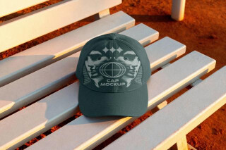 Baseball Cap Mockup on Bench