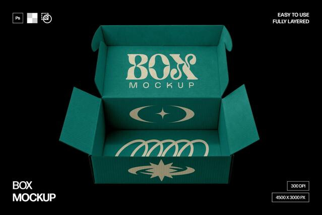 Open Cardboard Box Mockup