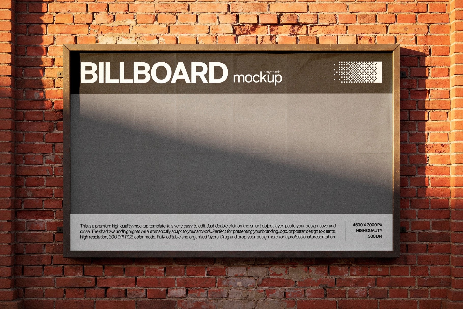 Horizontal Billboard Mockup on Brick Wall