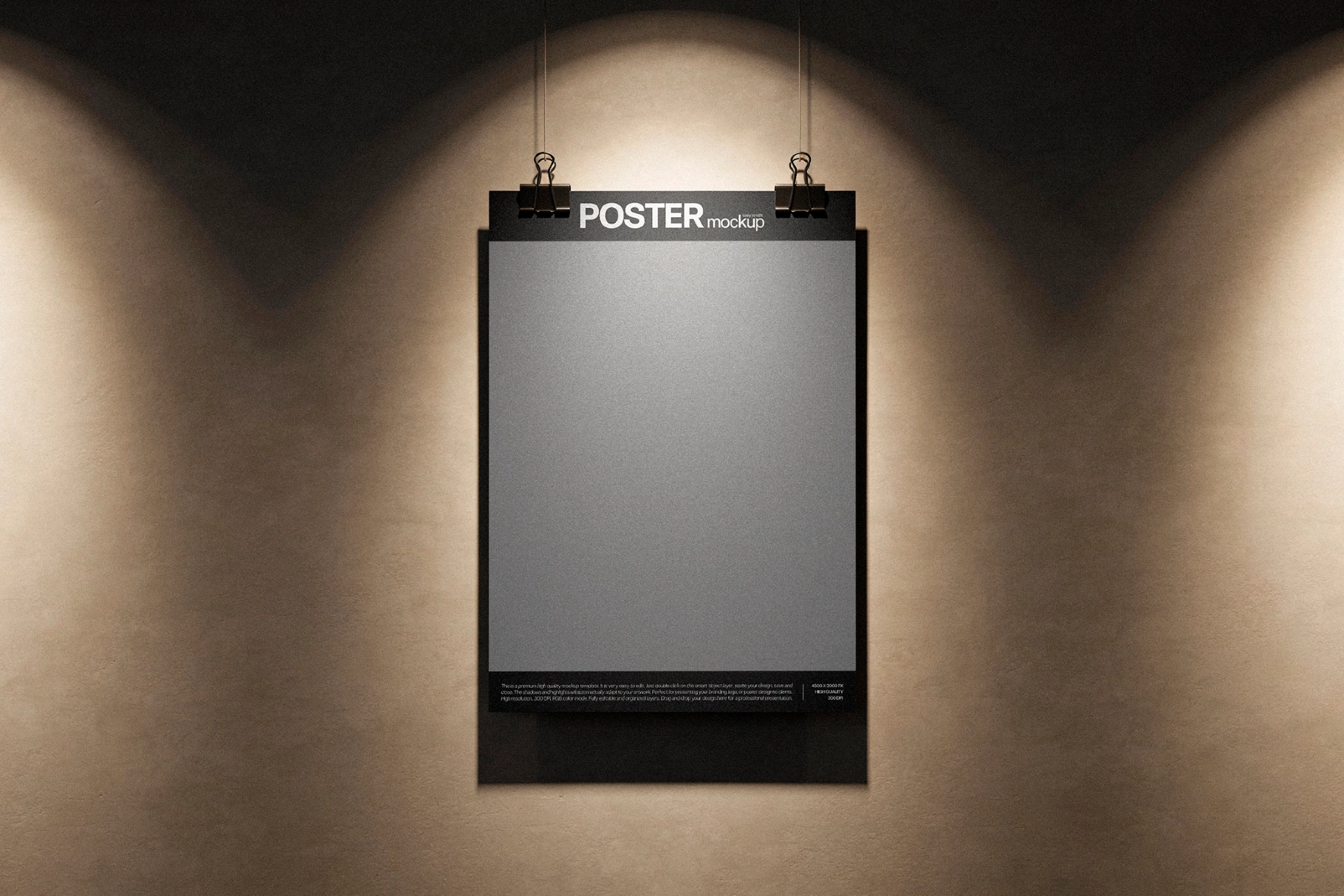 Hanging Poster Mockup with Binder Clips