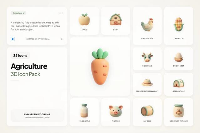 3D Agriculture Icons Pack