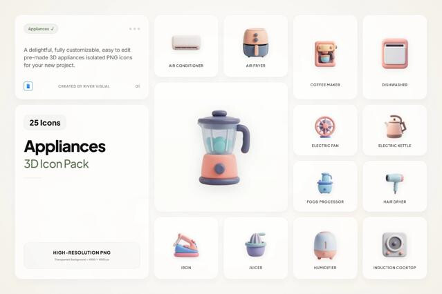 3D Home Appliance Icons