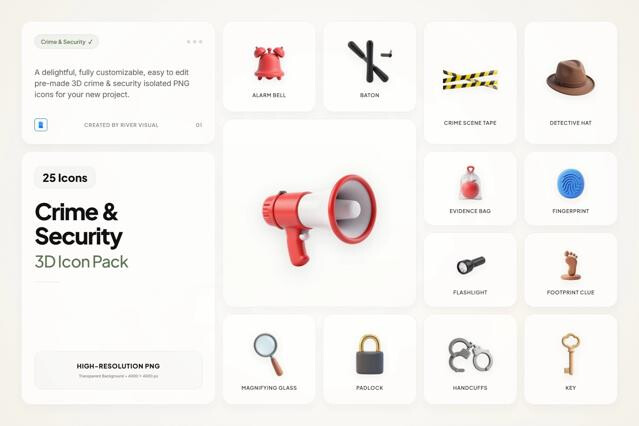 3D Crime & Security Icons