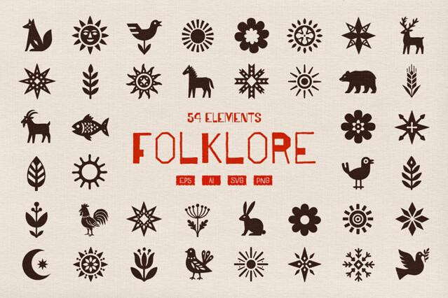 Folklore — 54 Folk Art Vector Elements