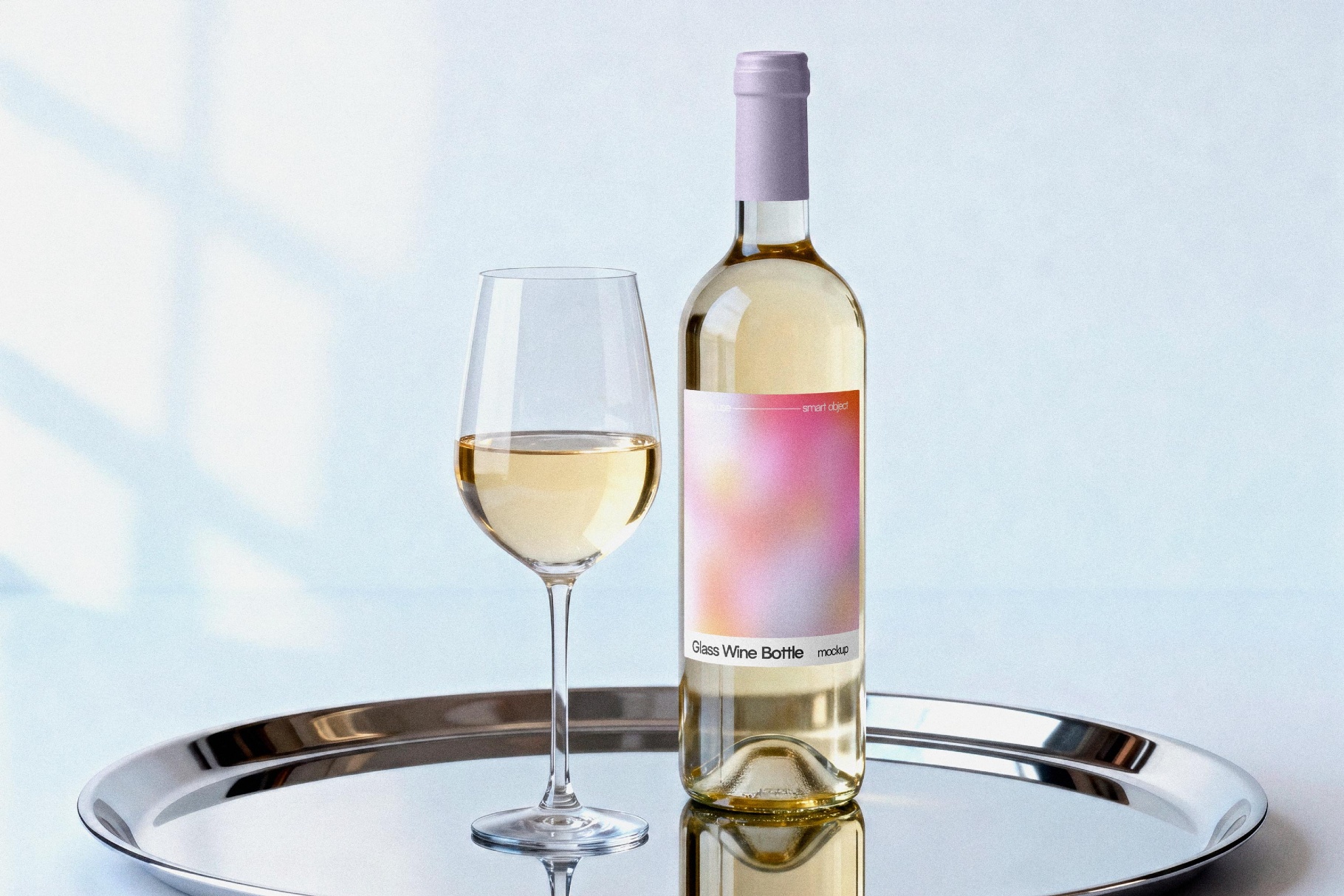 Serving Tray Wine Bottle Mockup