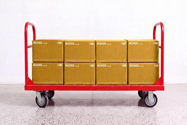 Stacked Boxes Mockup on a Trolley