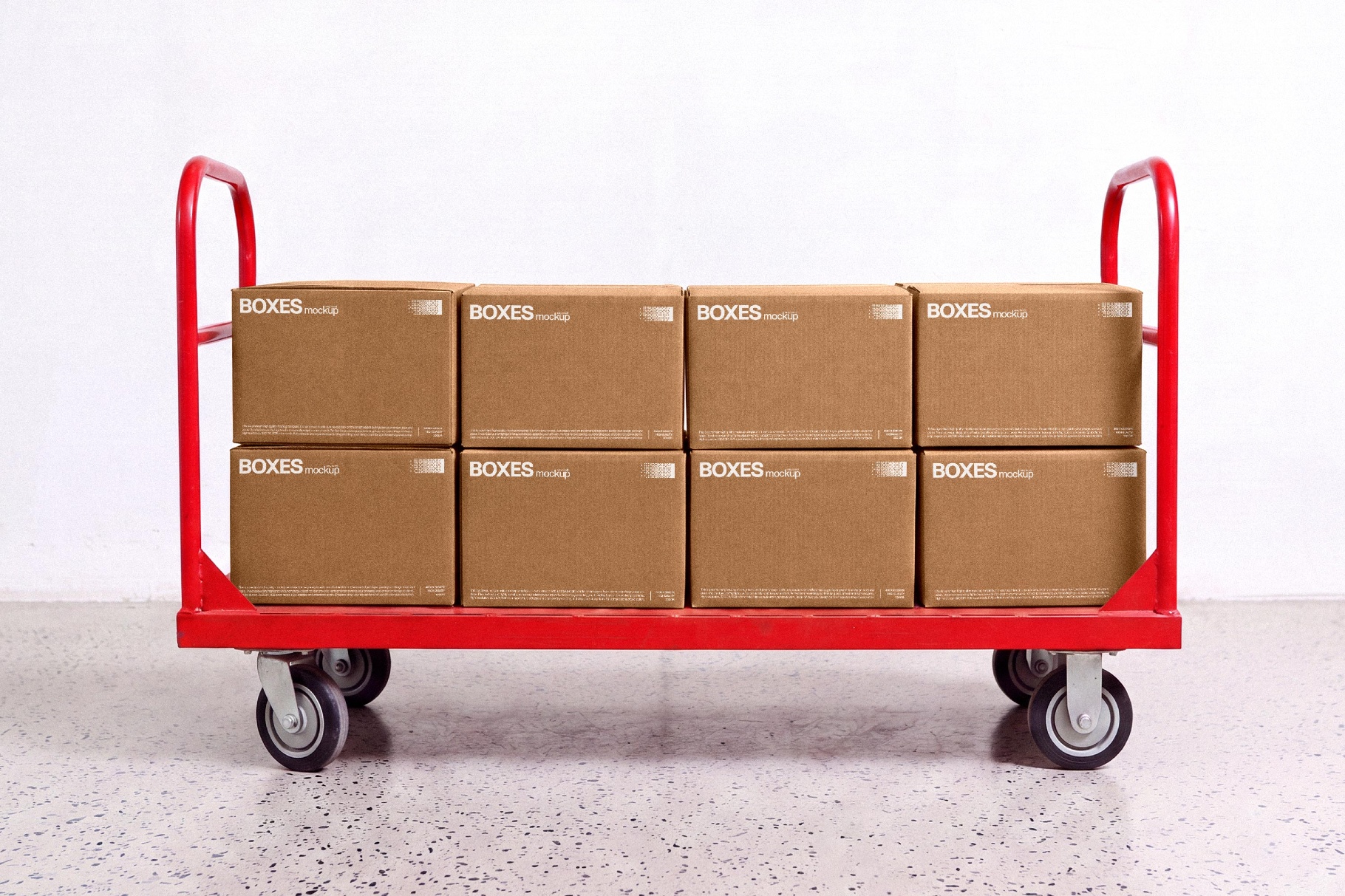 Stacked Boxes Mockup on a Trolley
